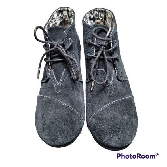 Toms Black Suede Desert Wedge Lace Up Bootie Size 9.5 - Picture 3 of 6